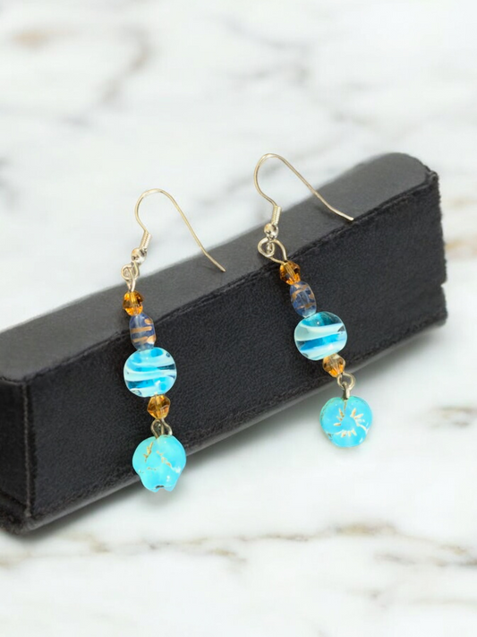 Teal and gold color earrings