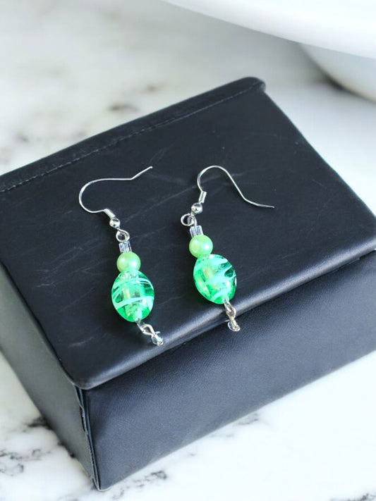 Green crystalized stripe earrings