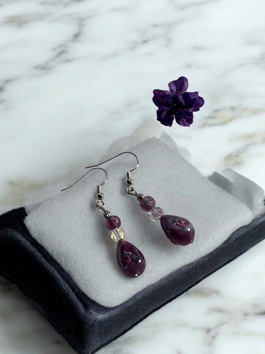 Purple tear drop earrings