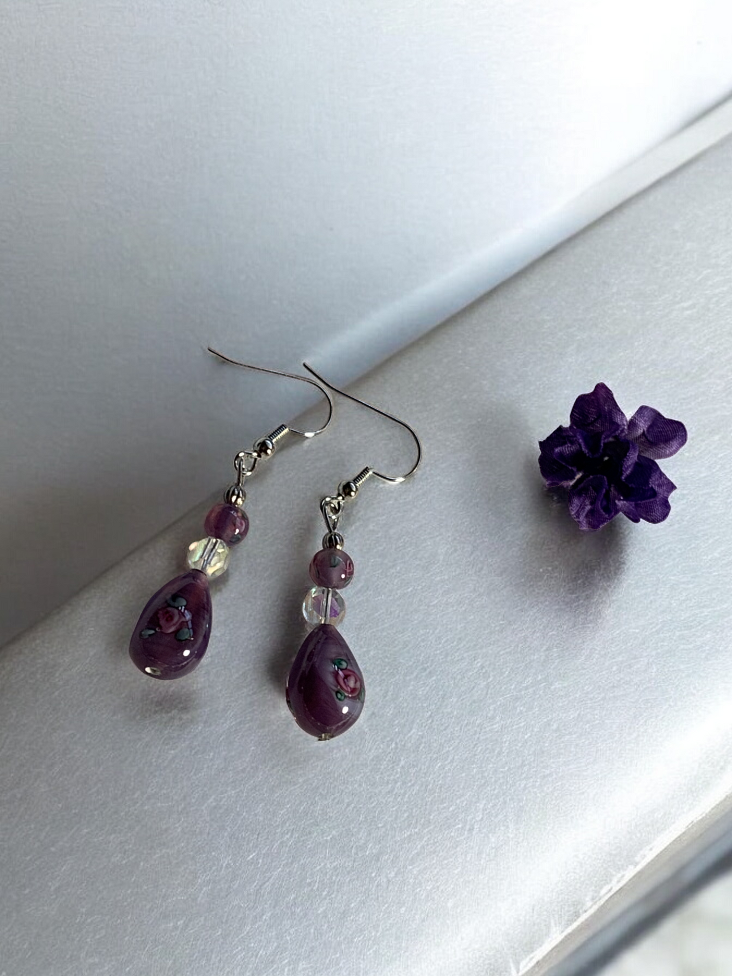 Purple tear drop earrings