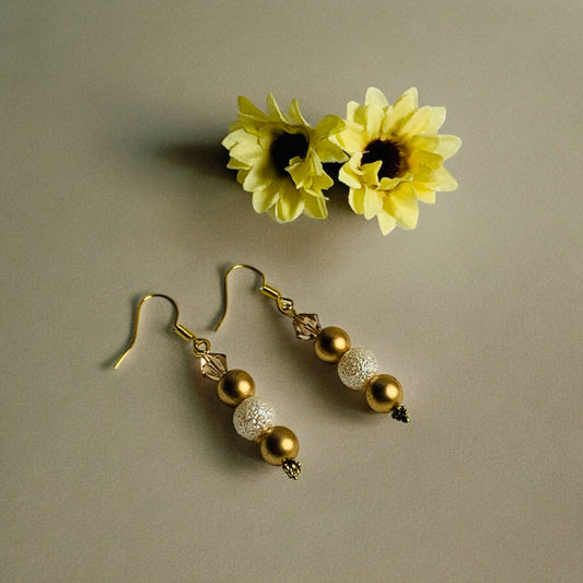 Gold and white color pearl beaded earrings