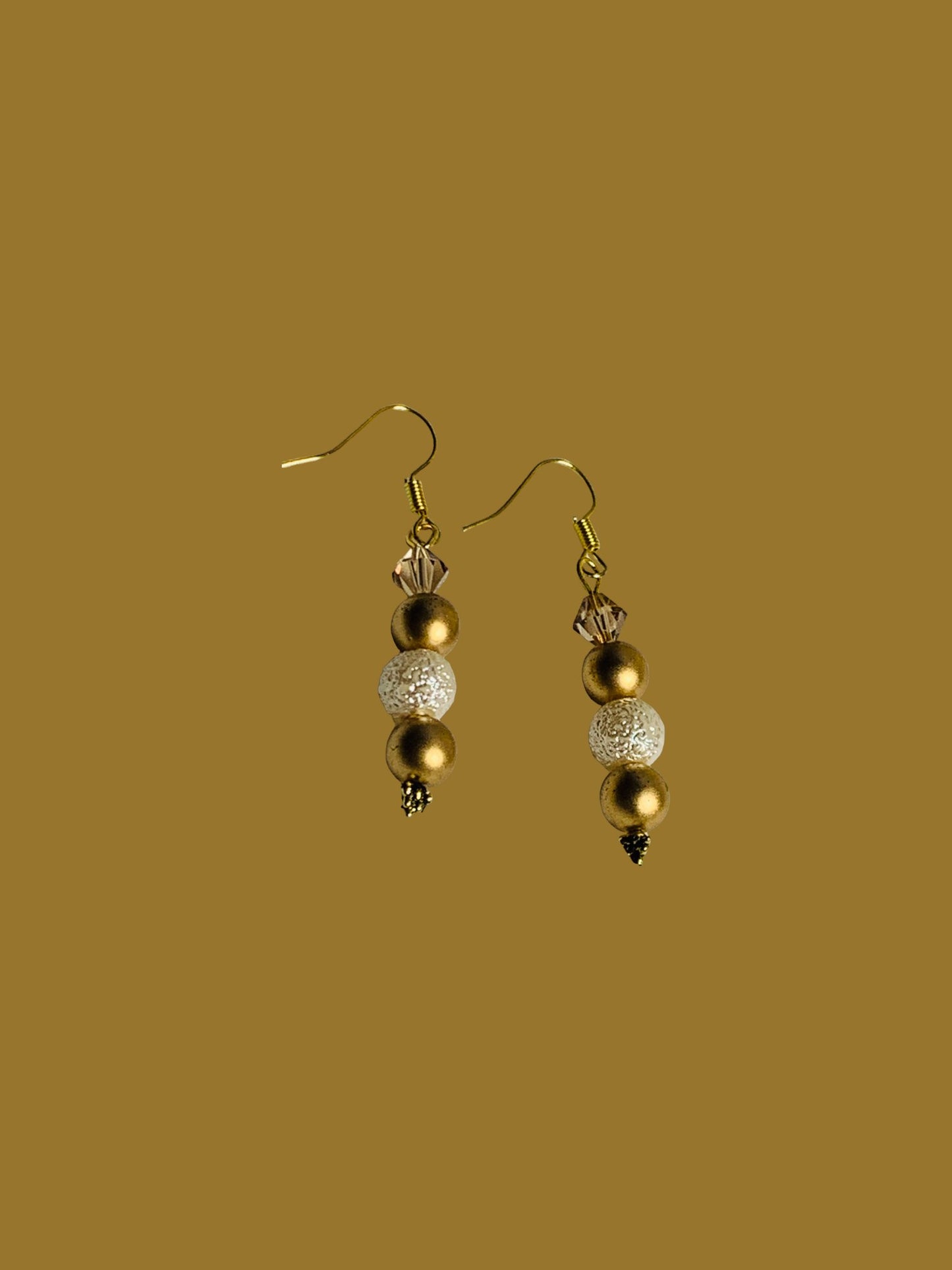 Gold and white color pearl beaded earrings