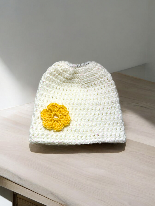 Yellow flower - Girl's messy bun beanies