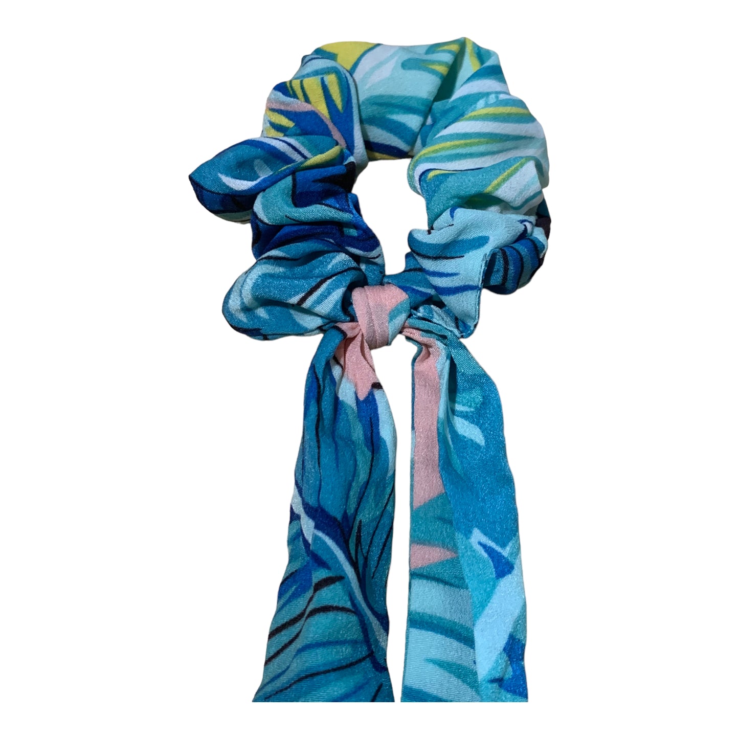 Blue and pink scarf scrunchie