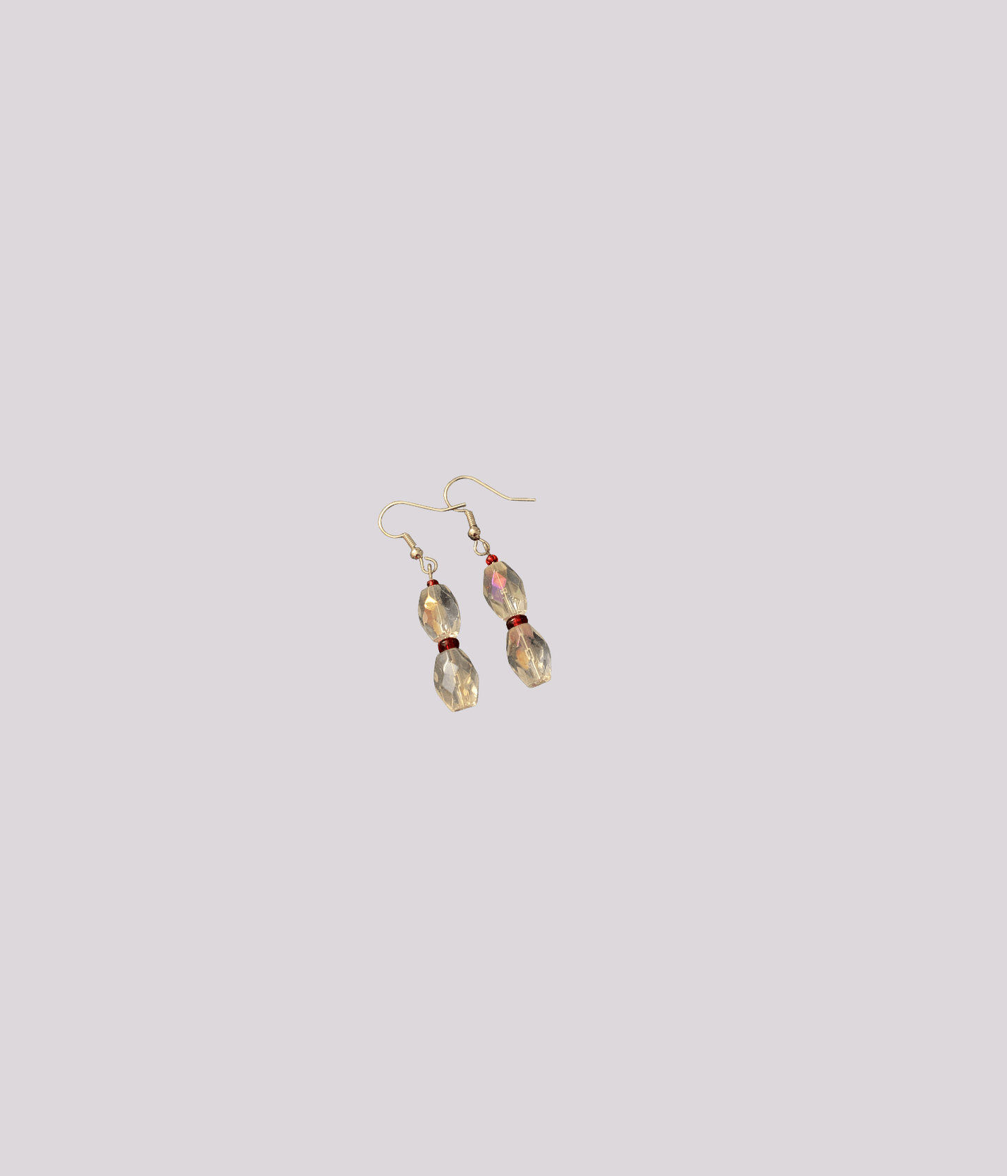 Clear and red earrings