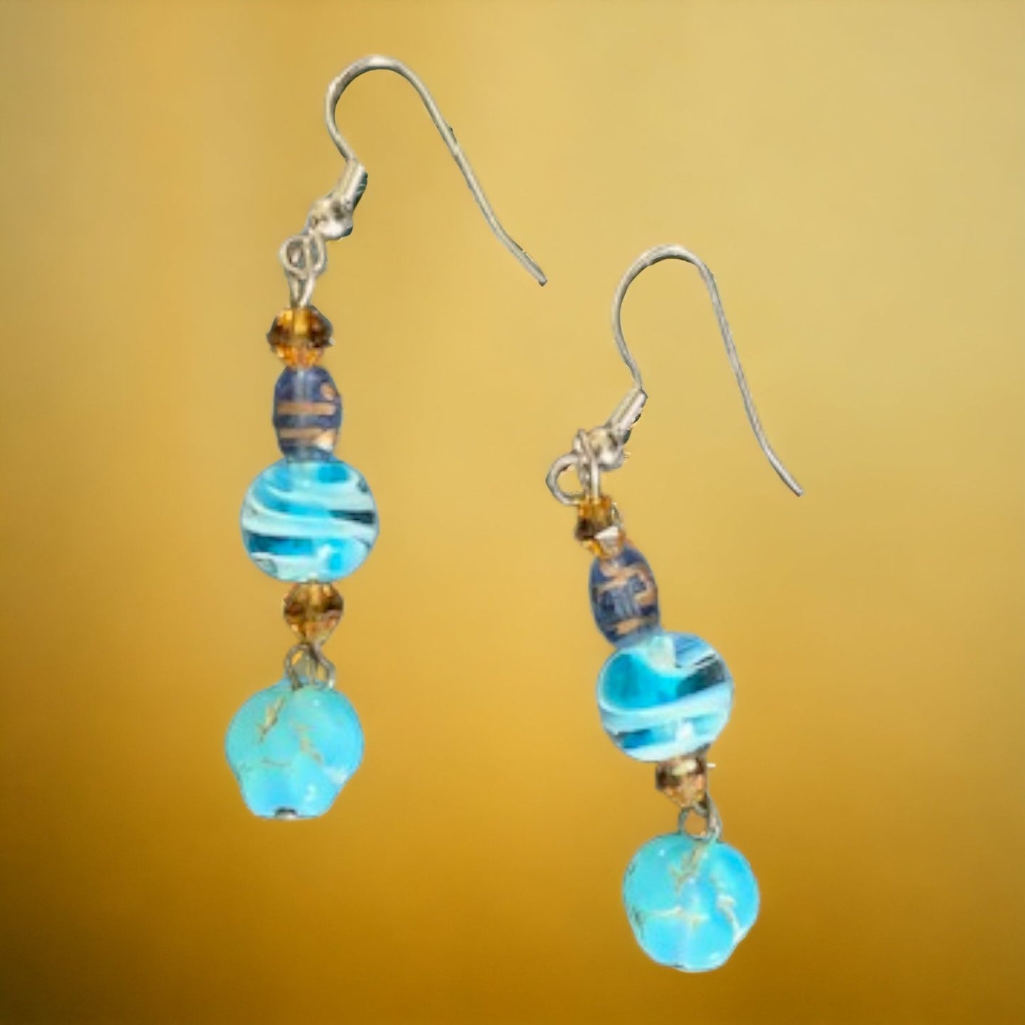 Teal and gold color earrings