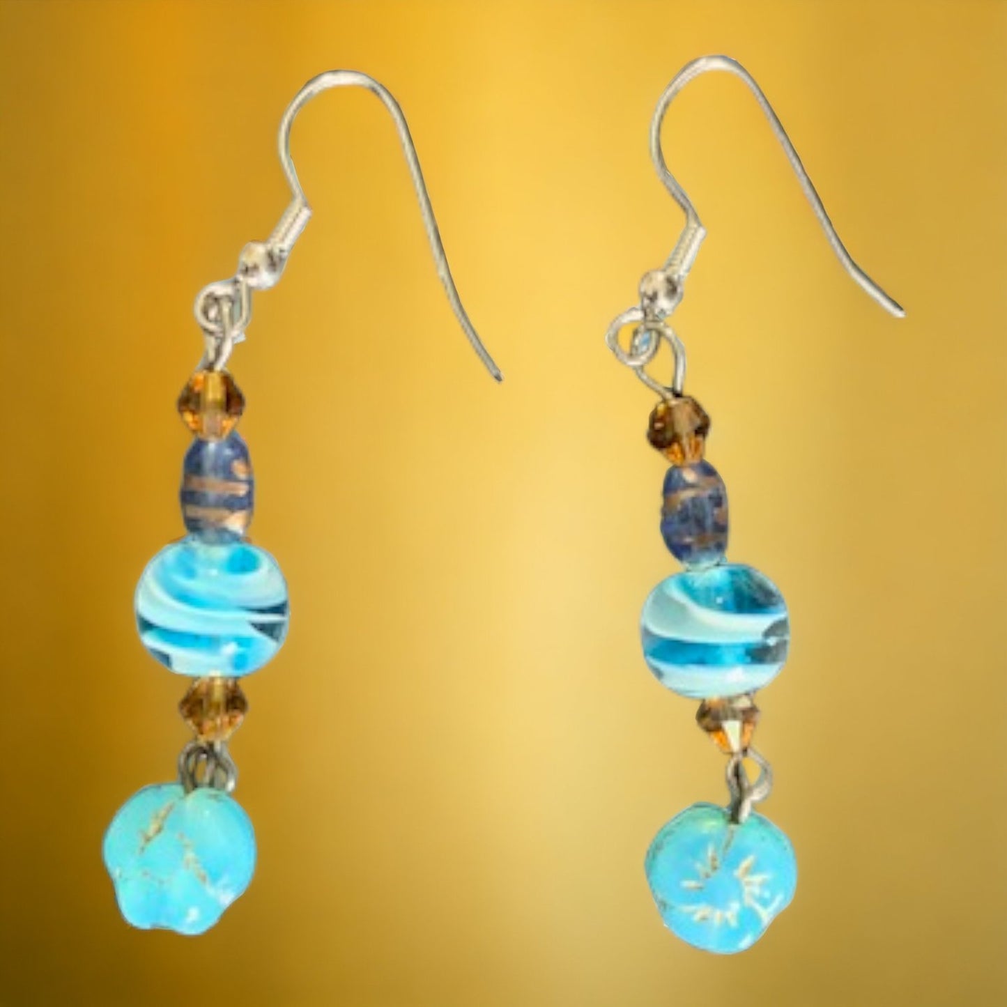 Teal and gold color earrings