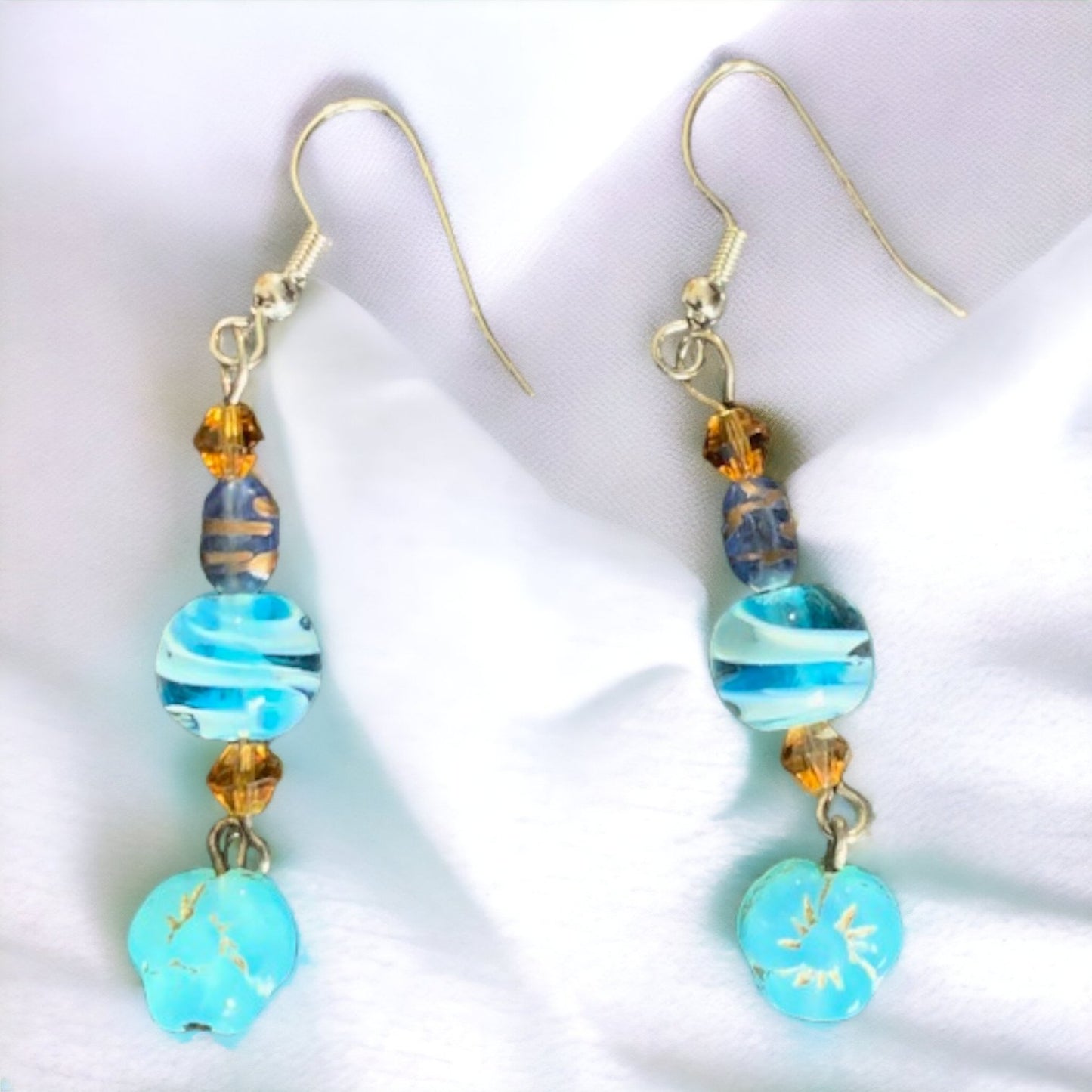 Teal and gold color earrings