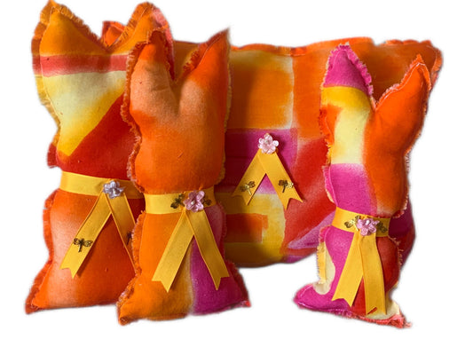 Orange bunnies and pillow decor