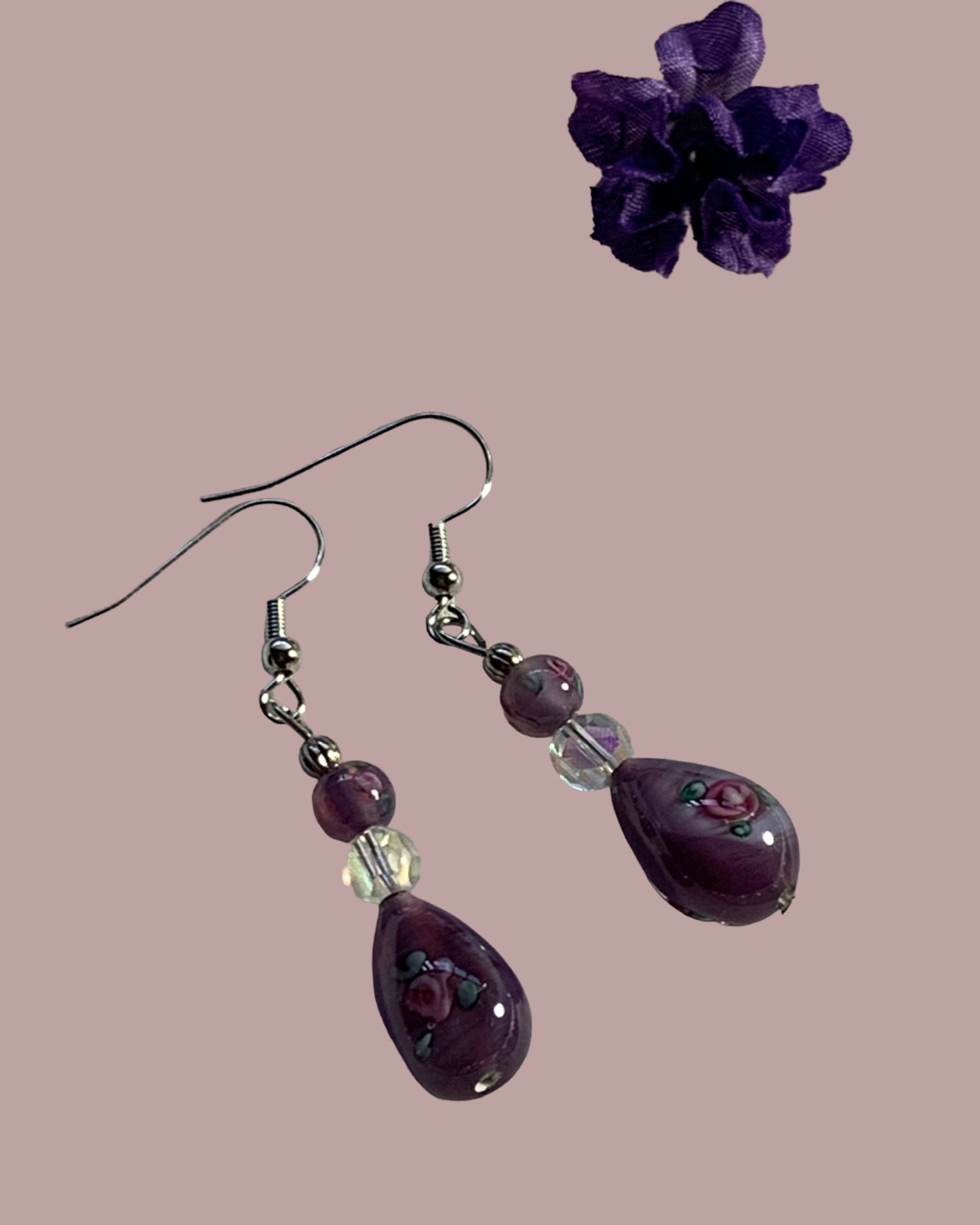 Purple tear drop earrings