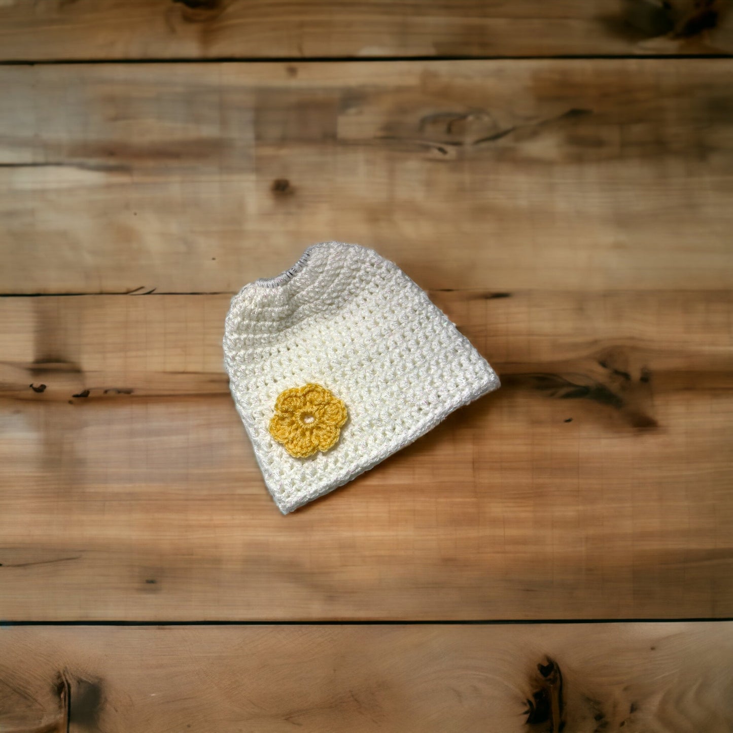 Yellow flower - Girl's messy bun beanies