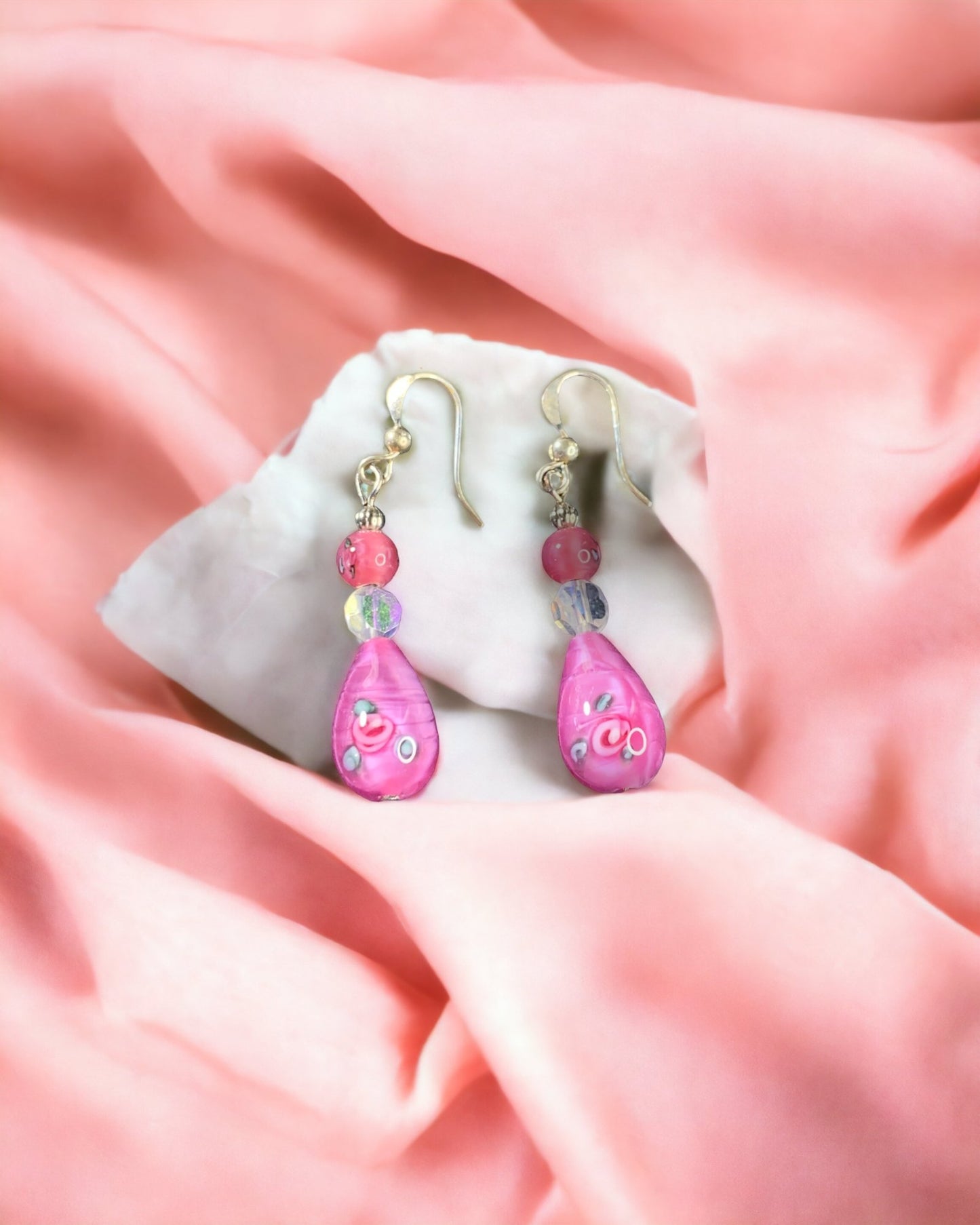 Pink tear drop earrings