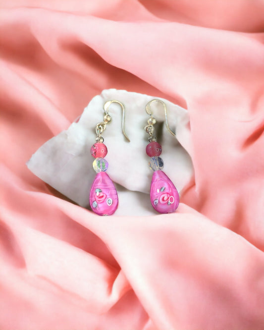 Pink tear drop earrings