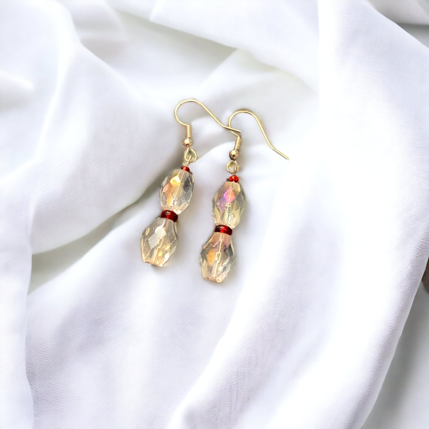 Clear and red earrings