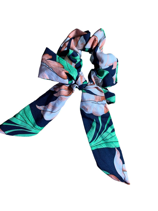 Dark blue and green scarf scrunchie