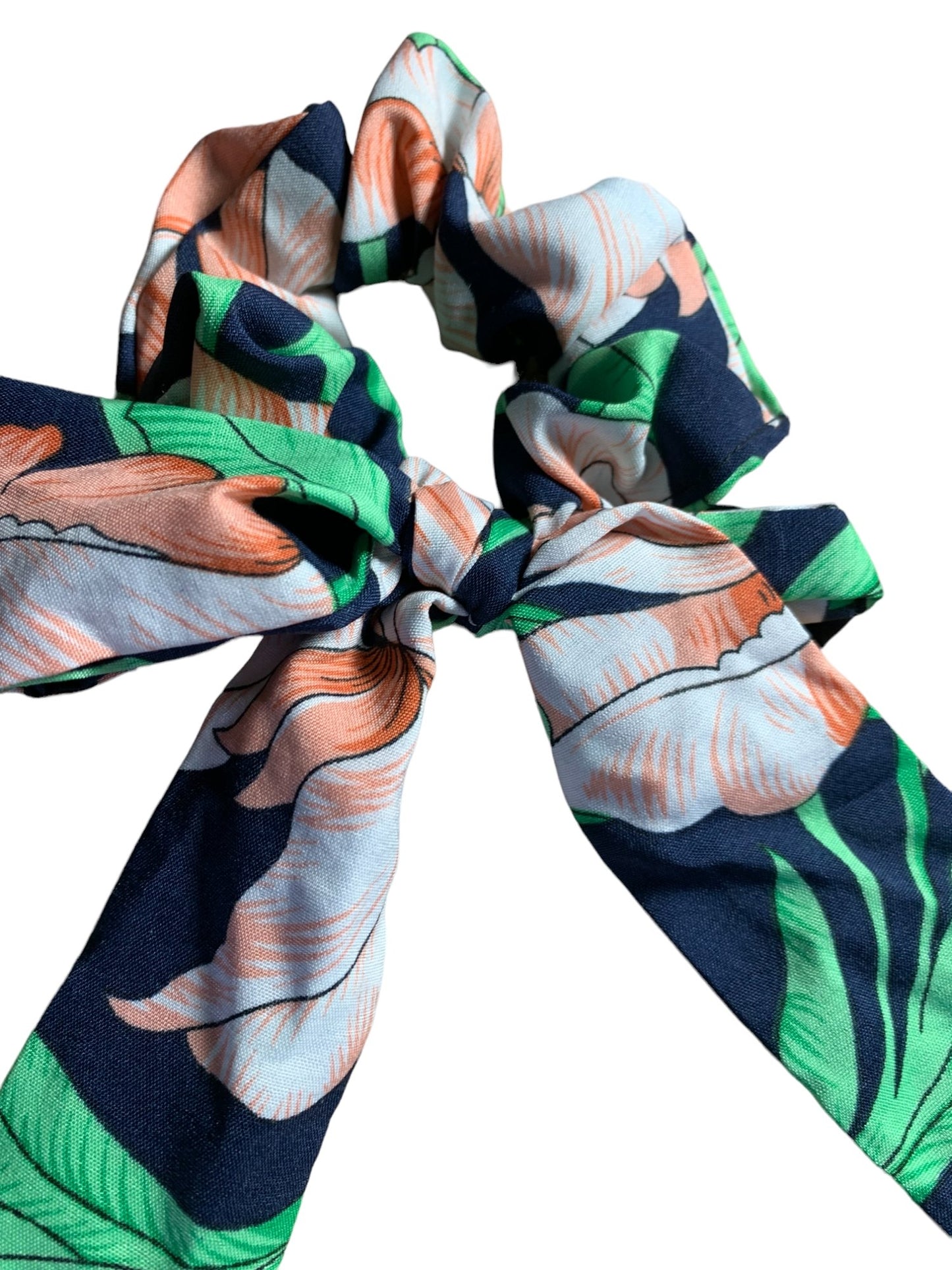 Dark blue and green scarf scrunchie