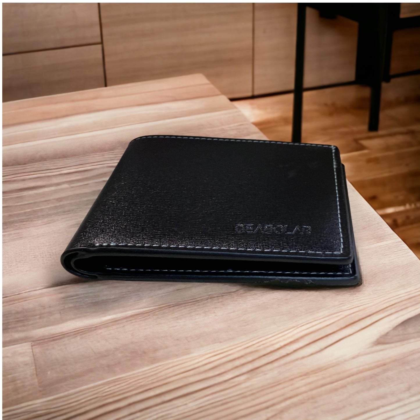 Men's PU Black Leather Wallet With Business Card Holder Credit Card Slots